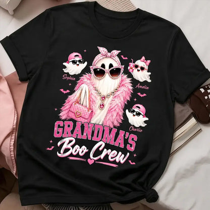 Personalized Classic Tee With Glam Ghost Grandma's Boo Crew, Unique Halloween Gift for Grandma