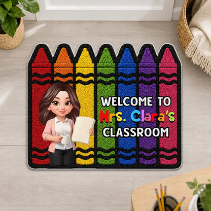 Colorful Crayon Shaped Doormat, Personalized Classroom Welcome, Unique Gift for Teacher