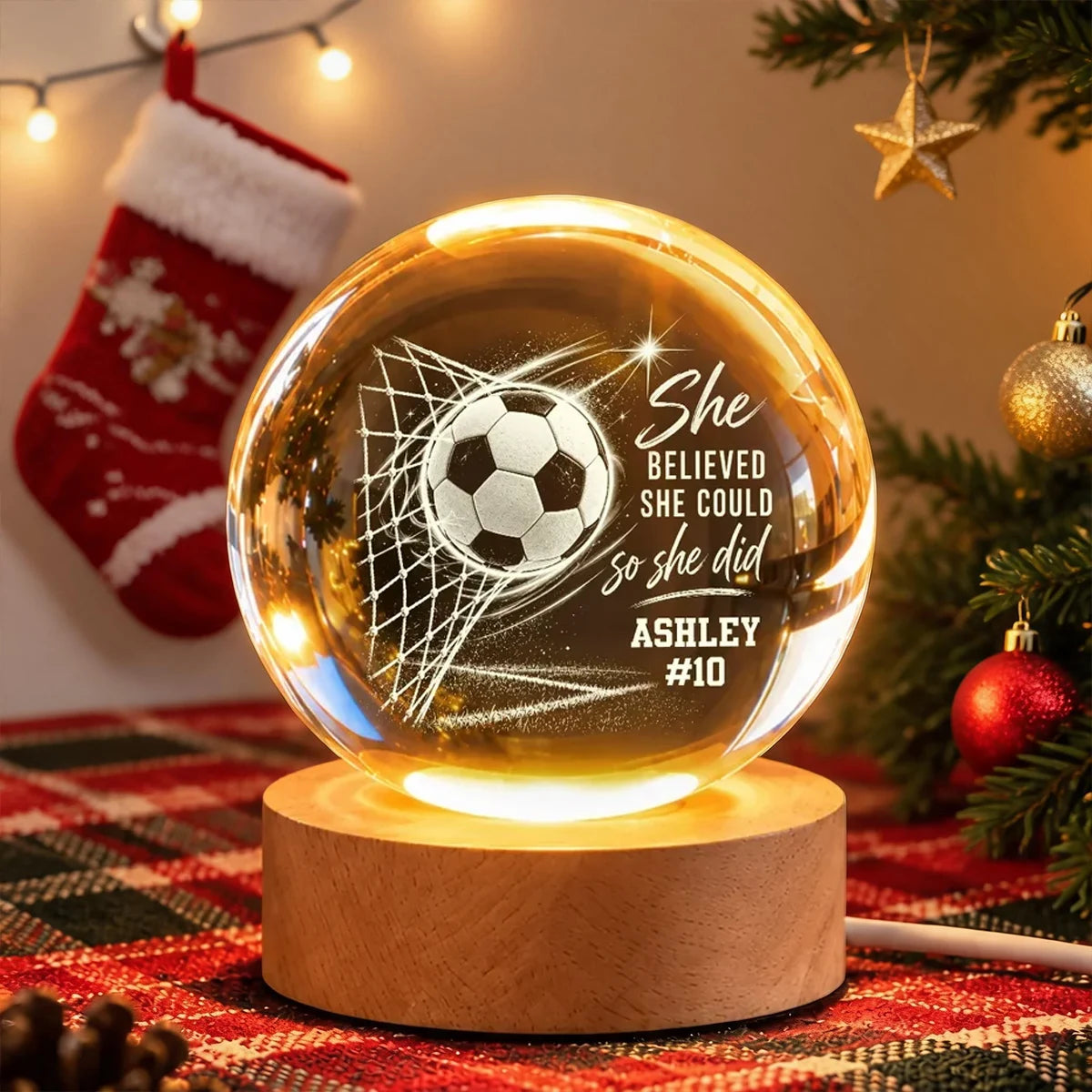 Personalized Globe Lamp, Soccer Ball in Goal With Motivational Quote, Unique Gift for Soccer Player