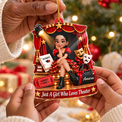 Just A Girl Who Loves Theater Acrylic Ornament, Personalized Spotlight Keepsake, Creative Gift for Theater Fan
