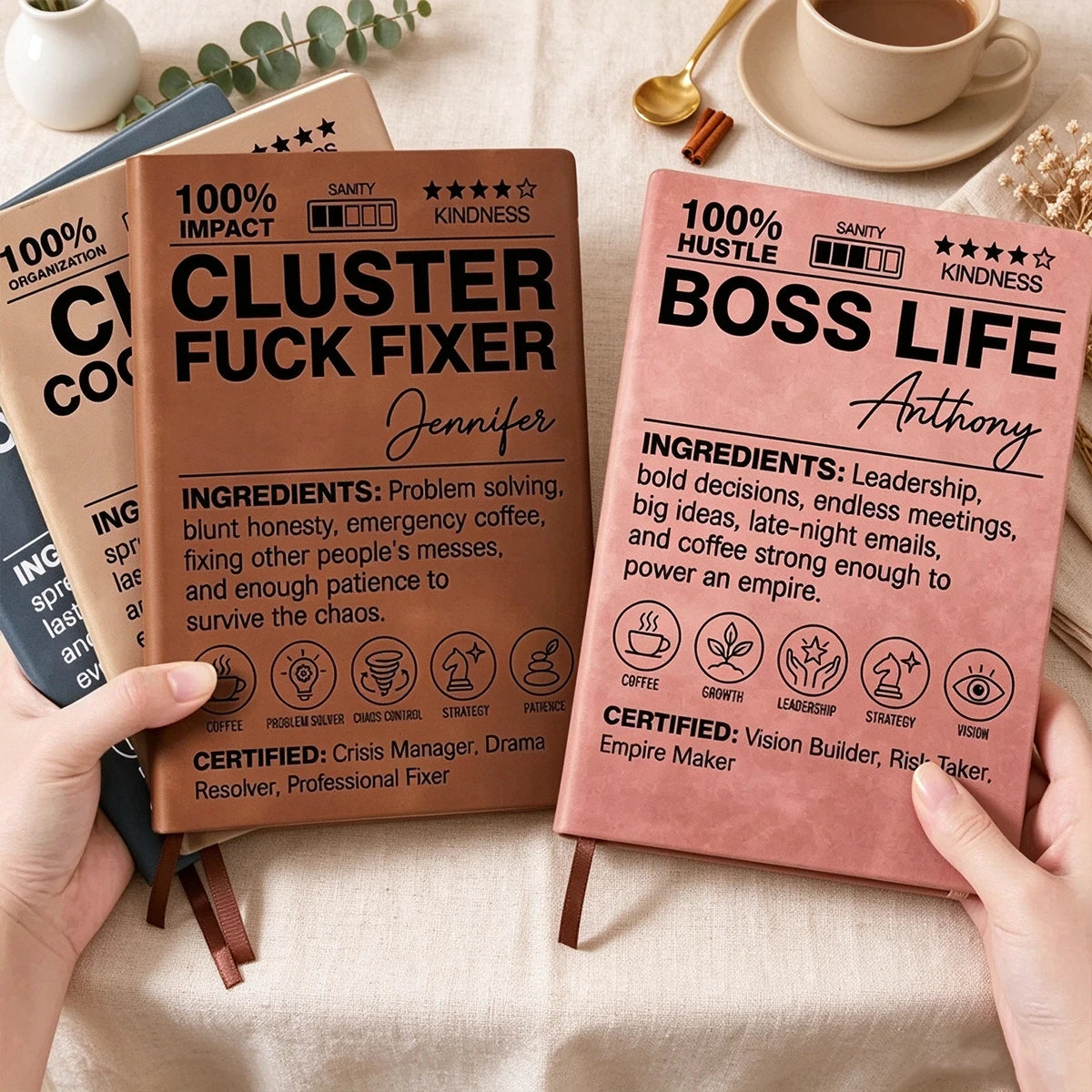 Personalized Leather Journal, Funny Definition Design Held at a Work Desk, Unique Creative Gift for Boss or Coworker