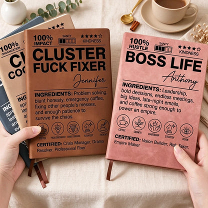 Personalized Leather Journal, Funny Definition Design Held at a Work Desk, Unique Creative Gift for Boss or Coworker