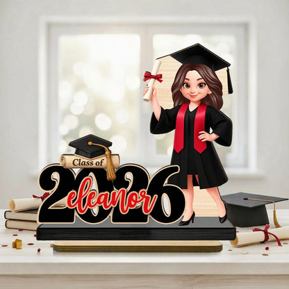 Custom 2-Layer Wooden Plaque For Graduation, Cap & Gown Keepsake, Creative Gift For Her Proud Moment