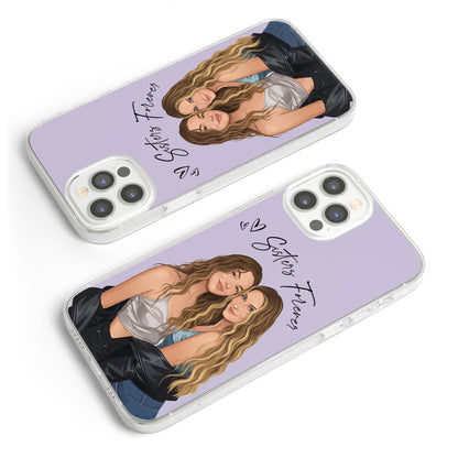 Custom Clear TPU Phone Case For Friends, Pastel Portrait Art Unique Gift With Soulmates Vibe