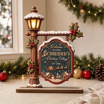 Personalized 2-Layer Wooden Plaque, Snowy Christmas Village, Unique Family Gift for Parents and Grandparents