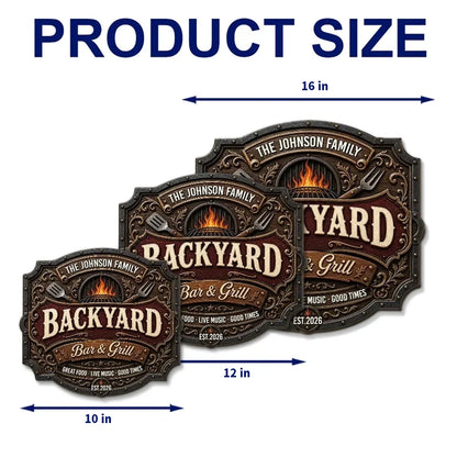 Personalized Wooden Sign with Flaming Backyard Grill Artwork, Creative Gift for Family Hosts & Grill Lovers