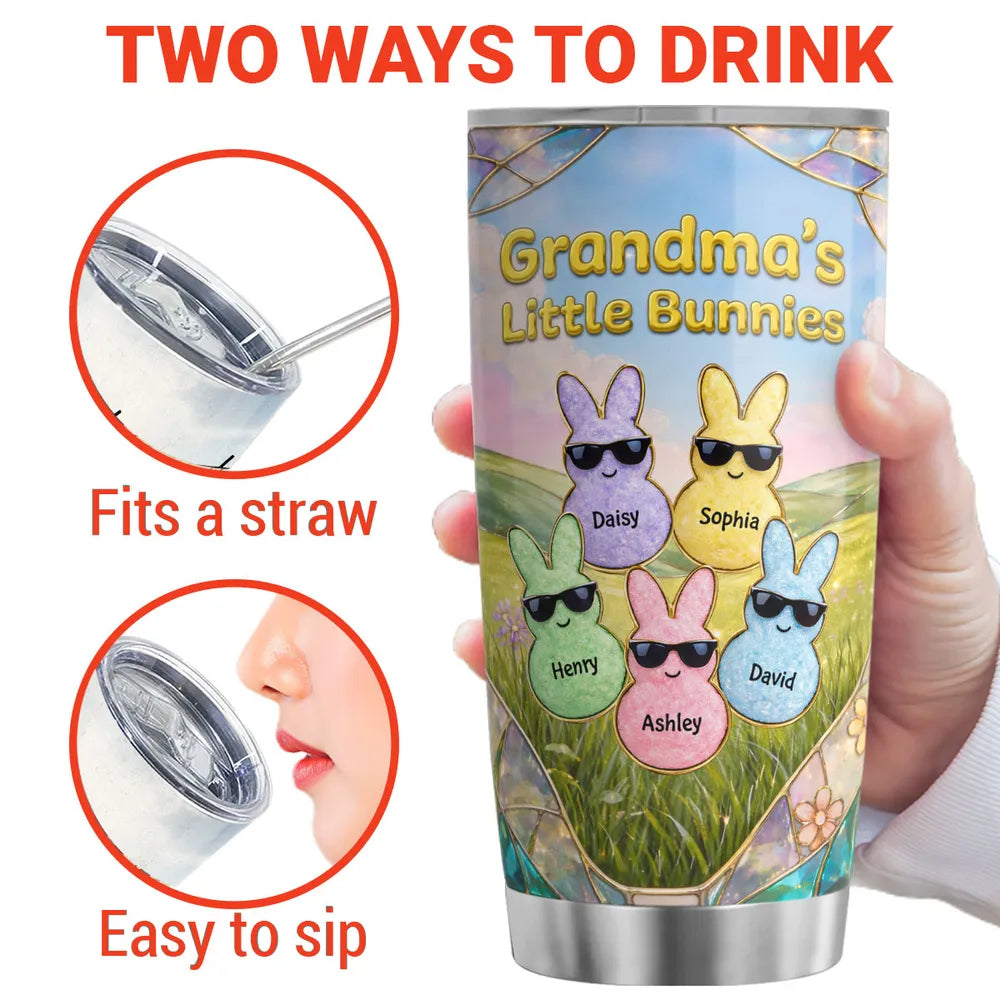 Grandma's Little Bunnies Insulated Travel Tumbler, Personalized Keepsake, Bright Pastel Easter Gift for Mom or Grandma