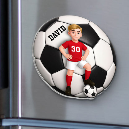 Custom Cartoon Soccer Acrylic Fridge Magnet With Ball, Creative Gift for Son, Daughter or Grandkid