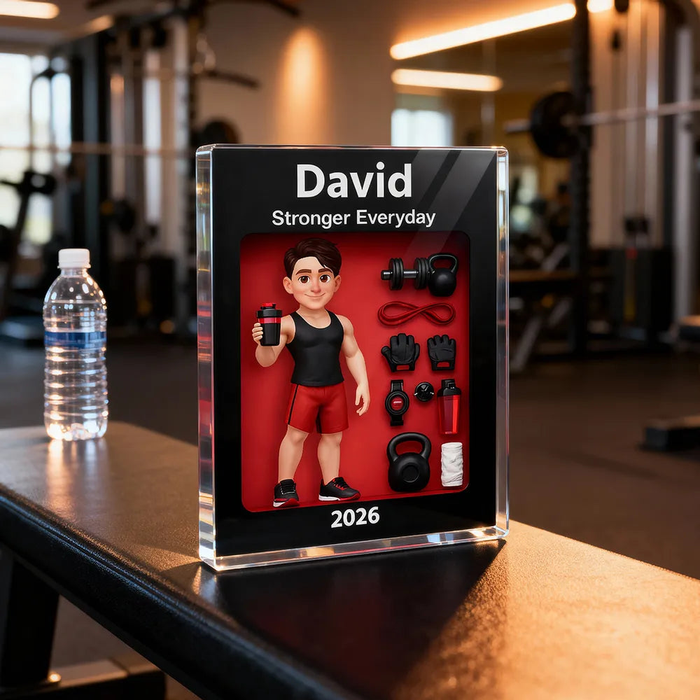 Rectangle Acrylic Block Plaque 'Stronger Everyday' Gym-Themed Desk Decor, Personalized Motivational Gift