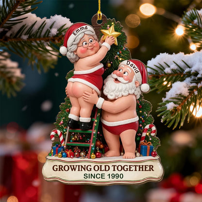 Growing Old Together Acrylic Ornament, Personalized Couple Placing a Tree Star, Creative Christmas Gift