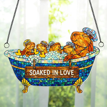 Acrylic Suncatcher Ornament With Cute Bathtub Critters Soaked In Love Sunlight Reflection Window Decor Thoughtful Gift For Mom