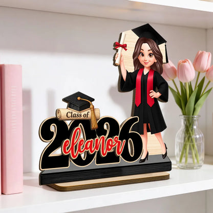 Custom 2-Layer Wooden Plaque For Graduation, Cap & Gown Keepsake, Creative Gift For Her Proud Moment