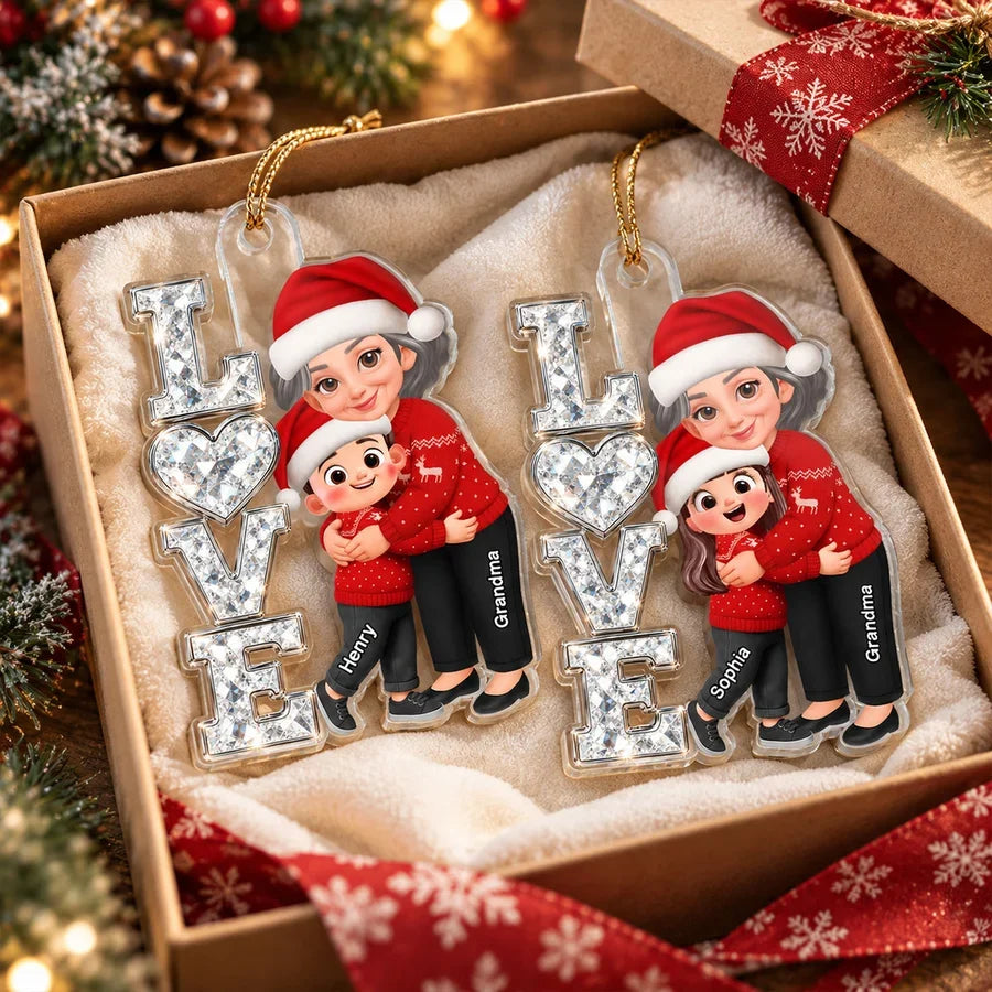 Personalized Acrylic Ornament, Love Grandma Hugging Grandchild, Warm Cartoon Creative Gift for Granddaughter