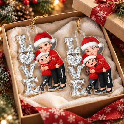 Personalized Acrylic Ornament, Love Grandma Hugging Grandchild, Warm Cartoon Creative Gift for Granddaughter