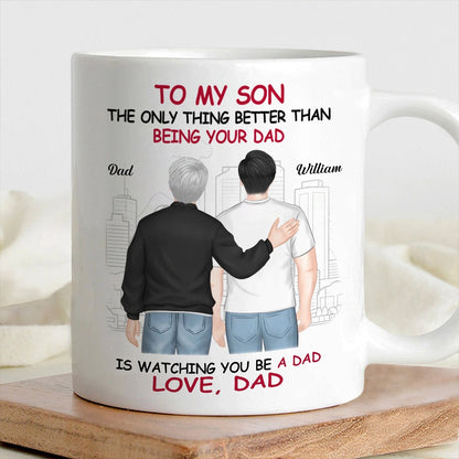 Ceramic Mug for Son from Dad, Warm Family Artwork, Keeps Hot Drinks, Creative Gift for New Dads, Birthdays or Father's Day