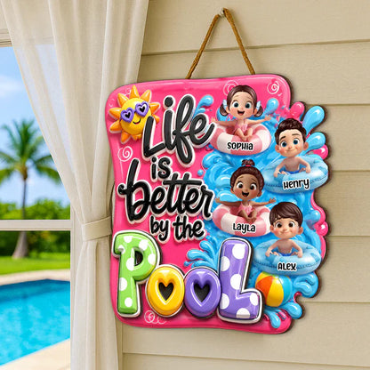 Personalized Pool Kids Wooden Sign, Cute Summer Yard Decor, Unique Gift for Grandparents