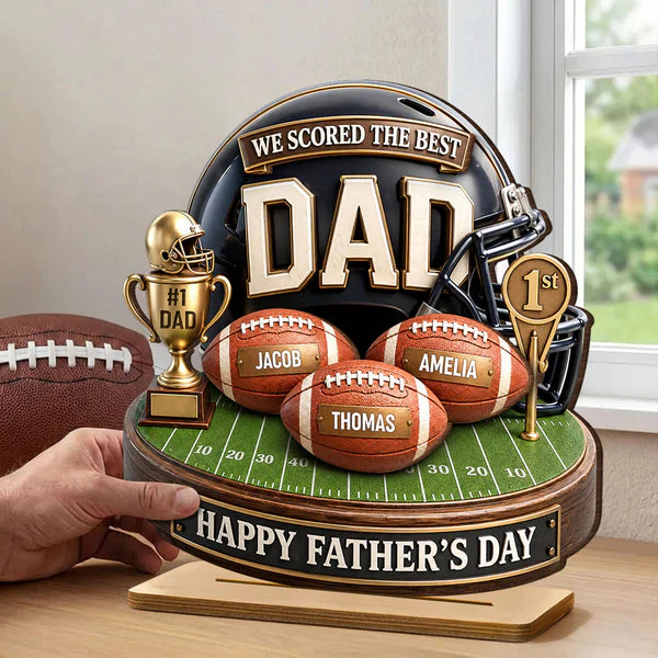 We Scored The Best Dad 2-Layer Wooden Plaque, Football Keepsake for Father's Day, Creative Gift