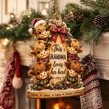 This Grandma Loves Her Herd Personalized Wooden Ornament, Creative Family Keepsake and Unique Gift for Grandma