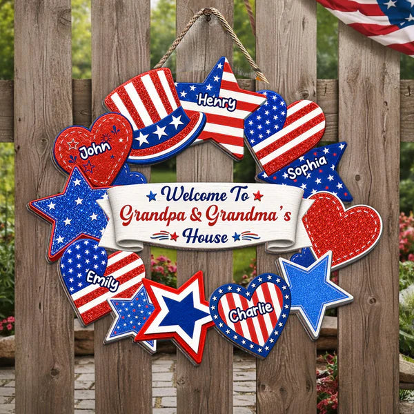 Personalized Wooden Sign, Patriotic 4th of July Porch Decor, Unique Gift for Grandparents