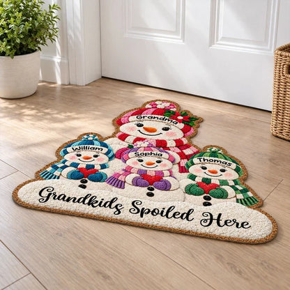 Personalized Shaped Doormat, Grandma and Grandkids Snowmen Christmas Decor, Unique Gift for Grandma