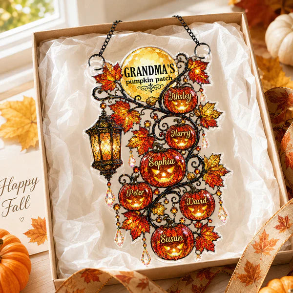 Personalized Acrylic Suncatcher Ornament, Grandma's Pumpkin Patch Window Decor, Unique Gift for Grandma