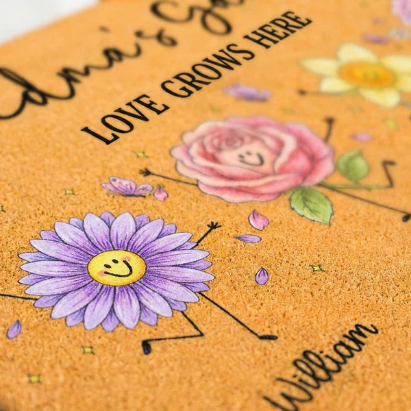 Personalized Grandma's Garden Standard Doormat, Cute Flower Family Entryway Unique Gift