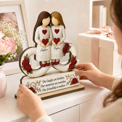 Personalized 2-Layer Wooden Plaque with Endless Friendship Quote & Roses, Creative Gift for Friend Display