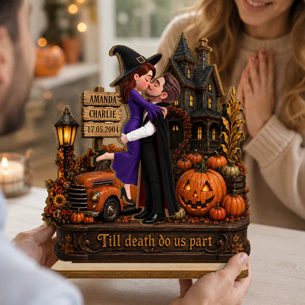 Personalized 2-Layer Wooden Plaque, Witch & Vampire Couple Haunted House Decor, Unique Gift for Couple
