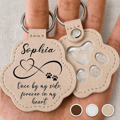 Leather Pet Fur Keepsake Keychain, Personalized Once by My Side Memorial, Creative Sympathy Gift for Pet Owners