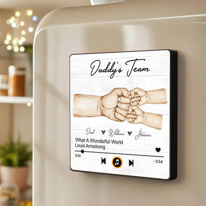 Personalized Acrylic Music Magnet with Daddy's Team Hand Fist Bump - Unique Gift for Dad for Fridge Decor