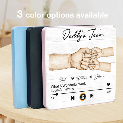 Personalized Acrylic Music Magnet with Daddy's Team Hand Fist Bump - Unique Gift for Dad for Fridge Decor
