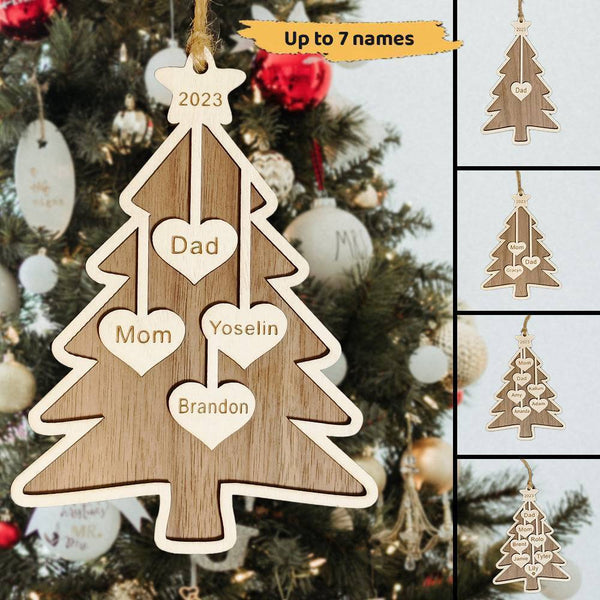 Happy Christmas - Personalized Custom Tree Shaped Wood Christmas Ornament - Customized Gift For Family - Christmas Tree