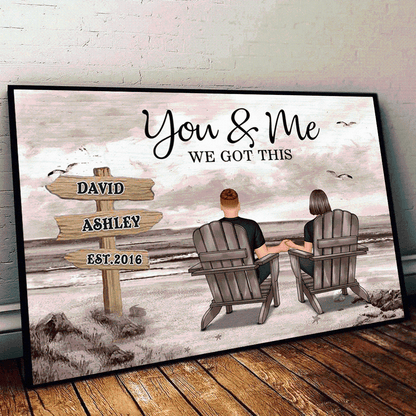 Seaside Memories - Personalized Vintage Beach Couple Poster or Canvas - A Timeless Anniversary Gift for Him & Her