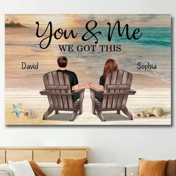 Seaside Memories - Personalized Vintage Beach Couple Poster or Canvas - A Timeless Anniversary Gift for Him & Her