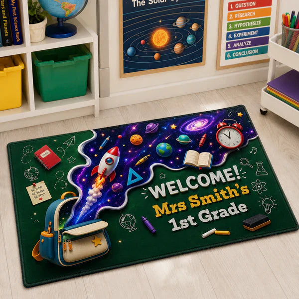 Personalized Standard Doormat, Space Adventure Classroom Welcome, Unique Teacher Gift for School Entry