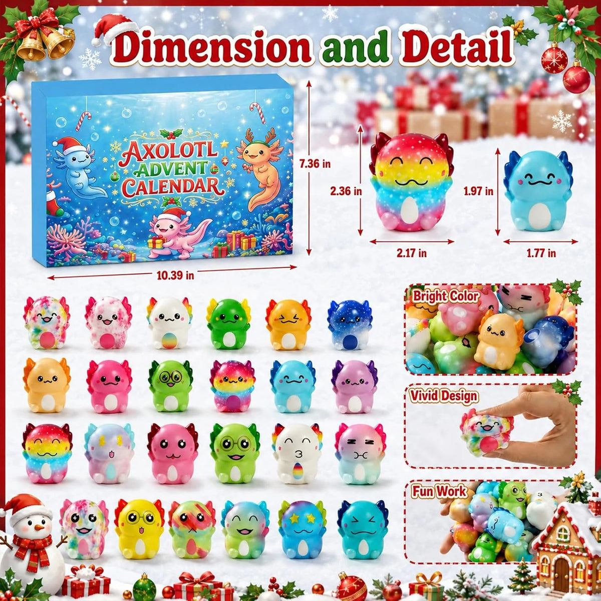 Axolotl Squishy Advent Calendar, Personalized Colorful Undersea Countdown, Creative Gift for Kids