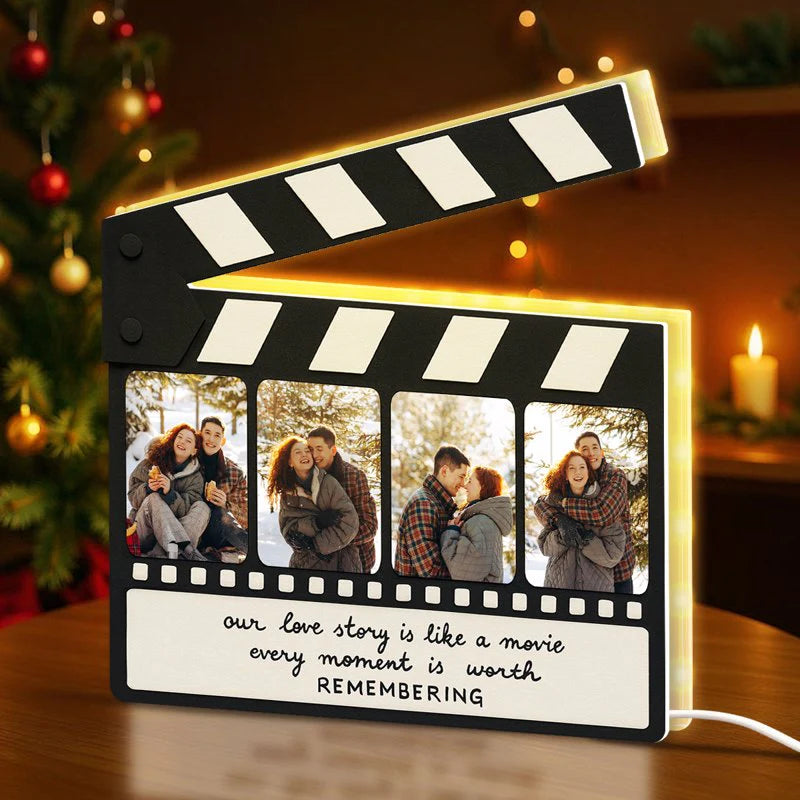 Clapperboard Acrylic Light Box, Personalized Photos and Warm Glow Bedroom Decor for Couples, a Unique Romantic Gift