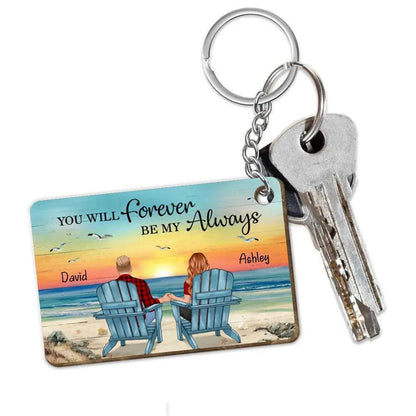 Seaside Memories - Personalized Vintage Beach Couple Acrylic Or Wooden Keychain - A Timeless Anniversary Gift for Him & Her