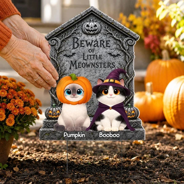 Little Meownsters Shaped Yard Sign, Cats Sitting in Costume, Personalized Creative Gift for Cat Lovers