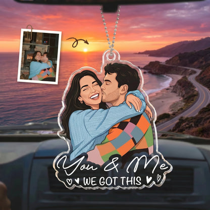 Personalized Acrylic Car Hanger With You & Me Couple Portrait, Unique Creative Gift For Anniversary Drives