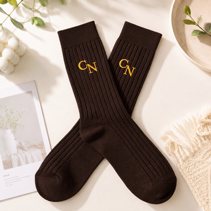 Embroidered Socks, Personalized Brown and Gold Design, Meaningful Creative Gift for Dad, Partner or Friend