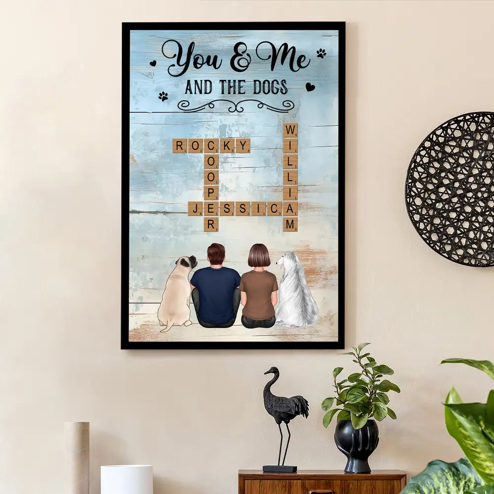 "You, Me and the Dogs" Crossword Personalized Poster – Custom Couple and Pets Gift with Names
