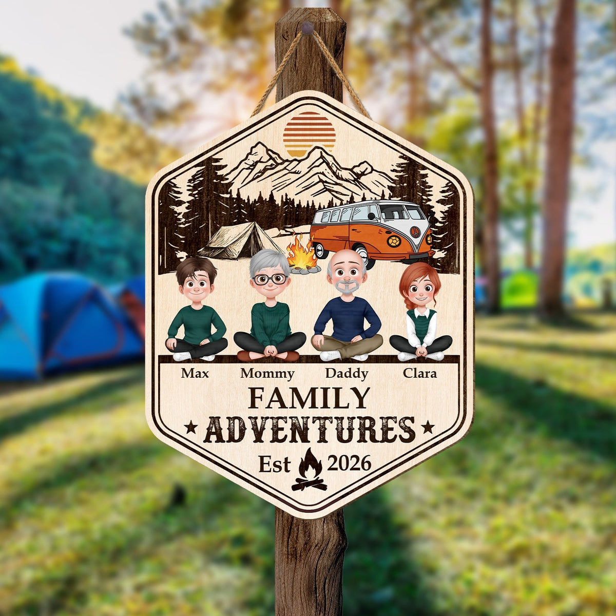 Family Adventures Sticker Decal, Custom Mountain RV Decor, Creative Gift for Mom, Dad & Dog Lovers