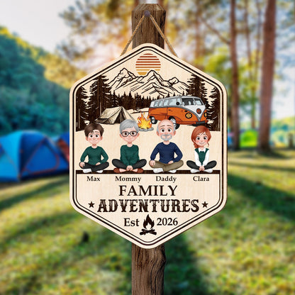 Family Adventures Sticker Decal, Custom Mountain RV Decor, Creative Gift for Mom, Dad & Dog Lovers