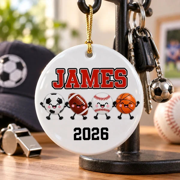 Personalized Ceramic Ornament, Smiling Multi-Sport Team Keepsake, Creative Gift for Kids and Sports Fans