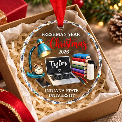 Personalized Crystal Ornament, Freshman Year Christmas Study Desk Keepsake, Unique Gift for College Student