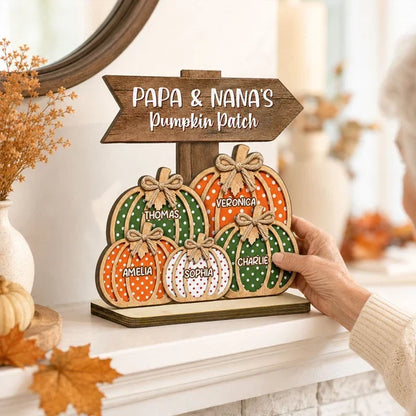 Personalized 2-Layer Wooden Plaque, Papa & Nana's Polka Dot Pumpkin Patch, Unique Fall Gift for Grandparents