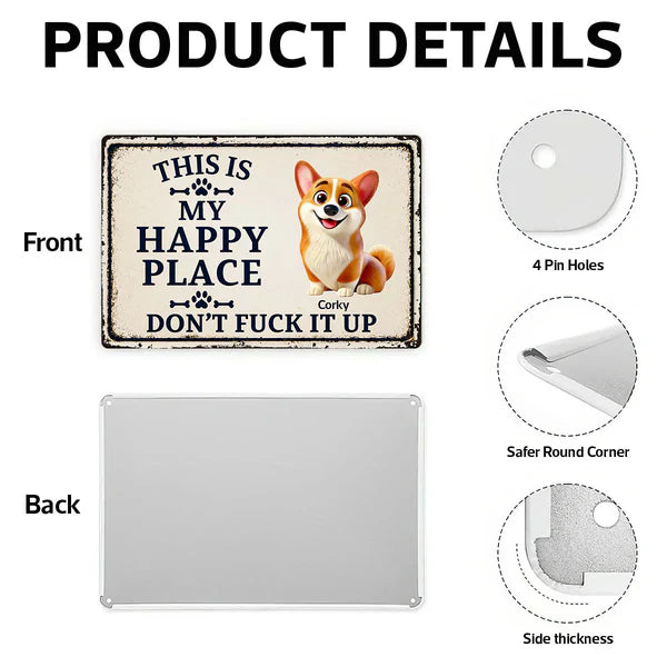 Personalized Rectangular Iron Sign With Cartoon Dog, Happy Place Decor, Unique Gift For Dog Lovers