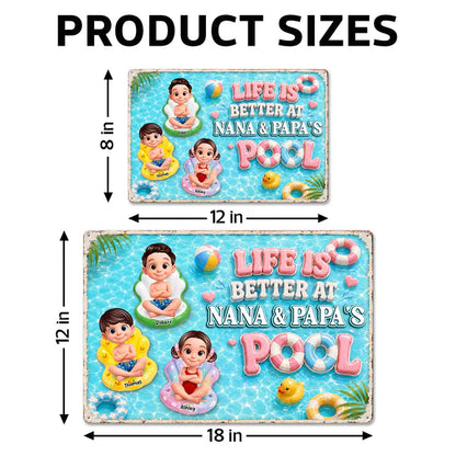 Personalized Rectangular Iron Sign, Kids on Pool Floats, Unique Gift for Nana & Papa's Pool