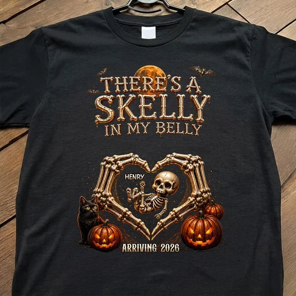Personalized Sweatshirt, Skelly in My Belly Skeleton Heart Design, Unique Halloween Gift for Mom-to-Be
